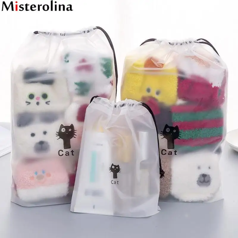 

Dropshipping Cute Cat Transparent Cosmetic Bag Travel Makeup Case Women String Make Up Organizer Storage Pouch