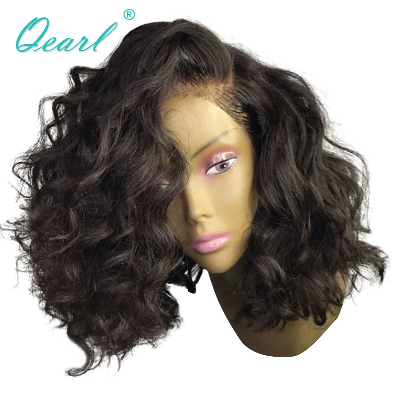 

360 Lace Frontal Wig Pre Plucked With Baby Hair Short Human Hair Bob Wigs Brazilian Remy Wavy Hair 180%/200% Density Qearl