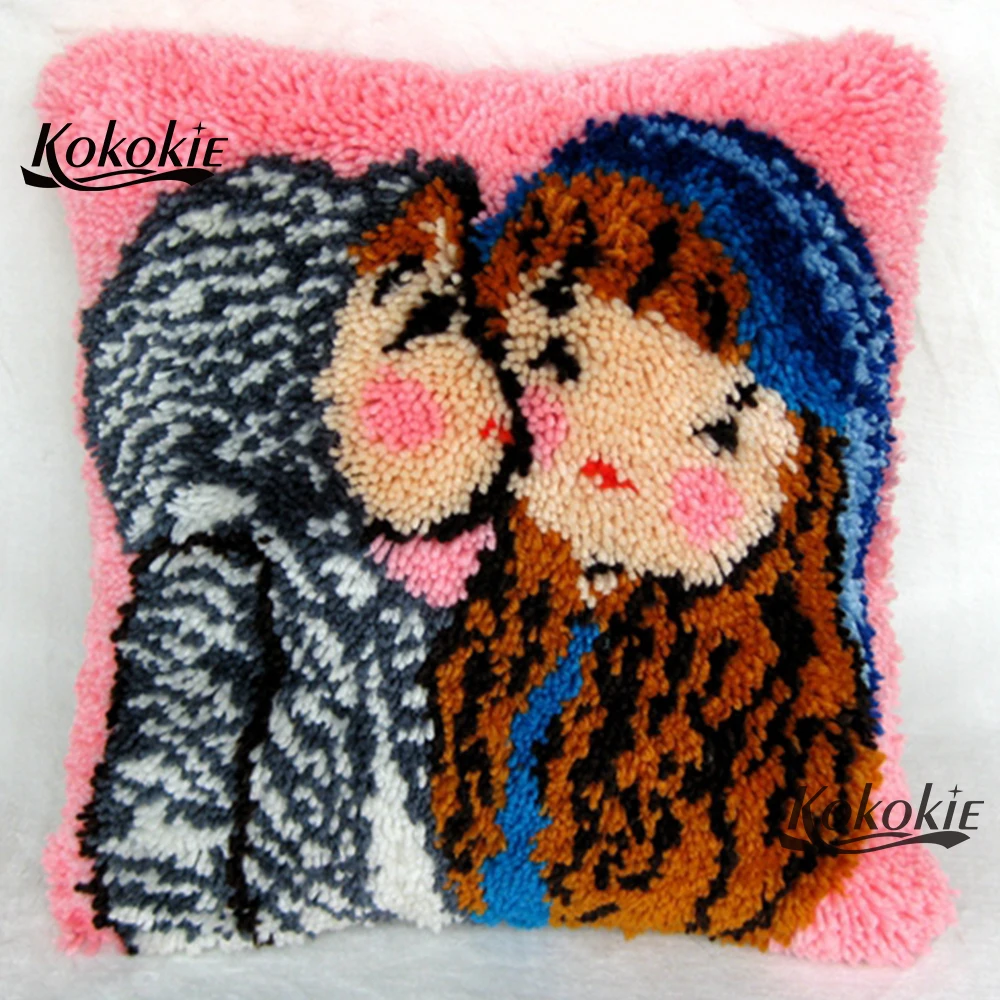 Handmade embriodered mats Latch hook kits handicraft needlework cross stitch cushion embroidery yarn couple 43x43 | Дом и сад