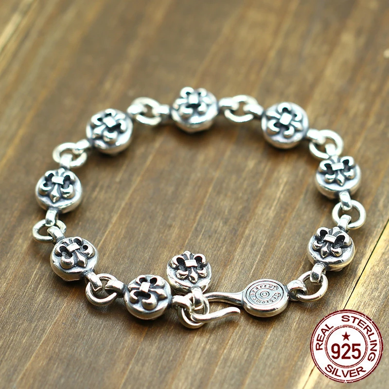 

100% S925 sterling silver men's bracelet personality fashion retro punk style anchor ball shape lover gift