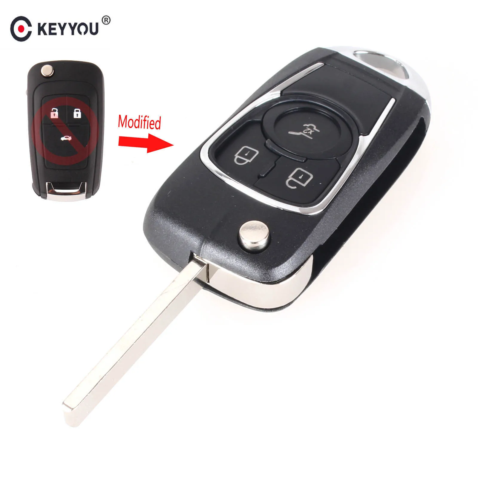 

KEYYOU 3 Button Folding Remote Car Key Shell Case For Chevrolet Cruze For Buick Opel Excelle Verano Key Cover With HU100 Blade