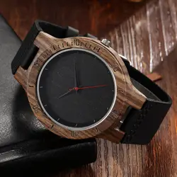 Минималистский Деревянные часы для мужчин лучший бренд класса люкс кожаный ремешок аналоговые кварцевые черный деревянный наручные часы