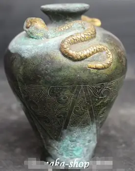 

Old Collected China Bronze Gilt Snake Rabbit Mouse Rice Vase Flower Bottler Pot