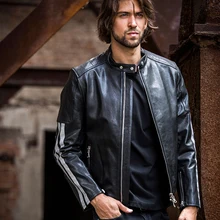Осенняя мужская куртка из натуральной кожи с отражателем, Модный молодежный стиль, локомотив, кожаная одежда из овчины, короткое зимнее пальто