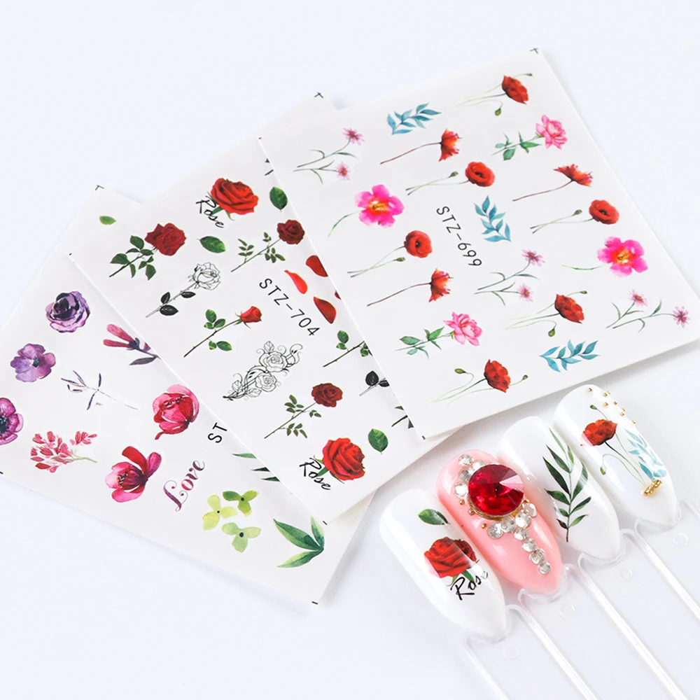 24 Sheets/sets Nail Water Sticker Flower Flamingo Beauty Slider Bloom Colorful Plant Pattern 3D Manicure Sticker TRSTZ683-706-1