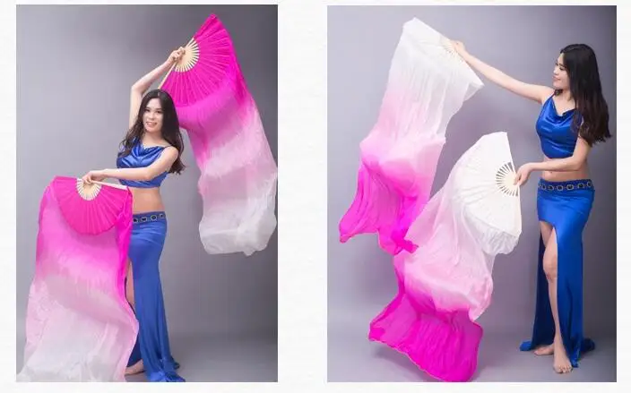 Дешевые классические 180 см женские танец живота имитация шелка вуаль пары(1л+ 1р) Радуга Ткань танец веер в продаже
