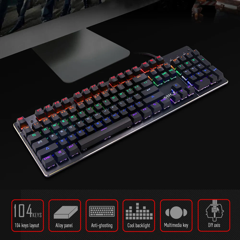 IMice механическая клавиатура синий переключатель игровая клавиатура с подсветкой 104 клавиш Проводная Подсветка геймерские клавиатуры для компьютерных игр