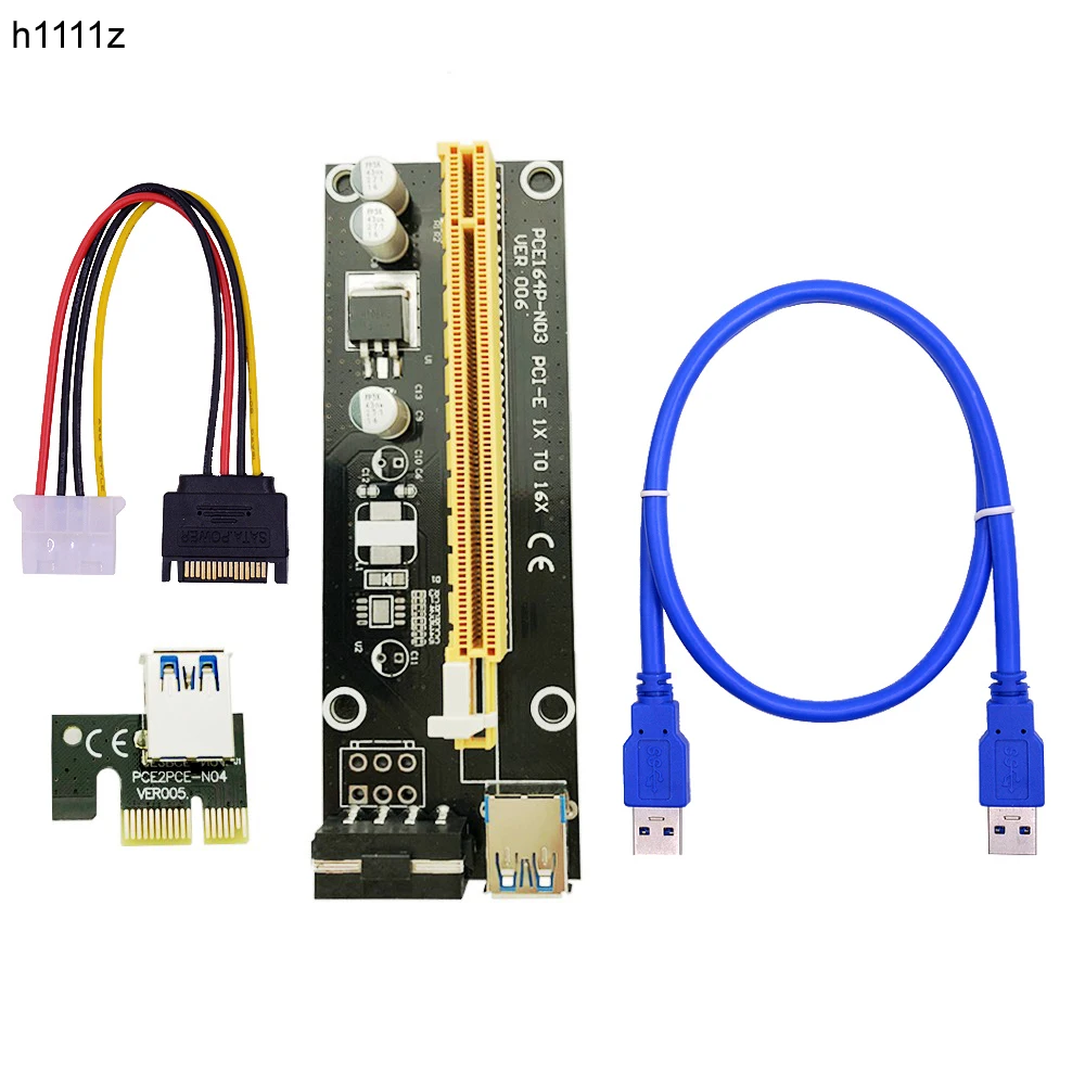 H1111Z VER006 PCI-E Riser Card 006 PCIE 1X to 16X Extension Adapter 60CM USB 3.0 Cable SATA 4Pin Molex Power for Miner Mining