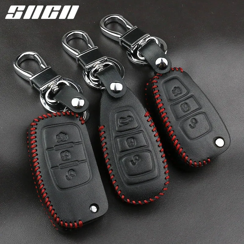 

SNCN Genuine Leather Car Key Case Covers Keychain For Ford Focus 2 3 4 MK2 MK3 MK4 Kuga Edge Mondeo Fusion Ecosport Festa Remote