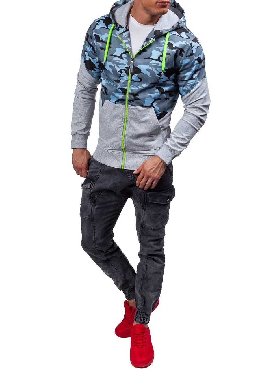 ZOGAA Hot 2019 Spring Camouflage Patchwork Hoodies Men Zipper Cardigan Sweatshirts Slim Fit Sportswear Men's Fashion Tracksuit