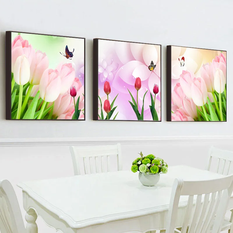 

3 piece 5D DIY Diamond Embroidery Tulip Flowers Dining Room And Living Room Wall Art Decorative Rhinestone Paintings Crafts Gift