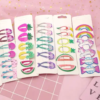 

6pcs Baby Snap Hair Clips For Children Kids Girls Hair Accessories Cute Cartoon Fruit Animal Hairpins Clip Pins Color Barrettes