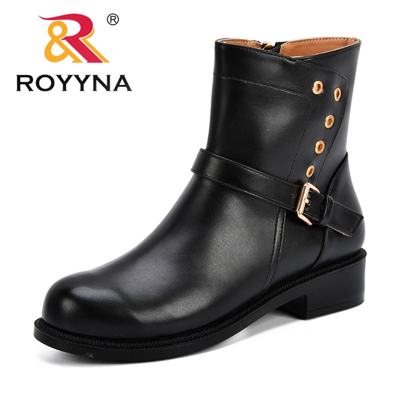 

ROYYNA 2018 Fashion Side Zipper Women Boots Spring Autumn Ankle Platform Rivets Boots Lady Boots Microfiber Leather Short Plush