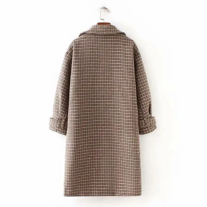 2018 осенне зимнее корейское Новое тонкое теплое шерстяное пальто woam houndstooth