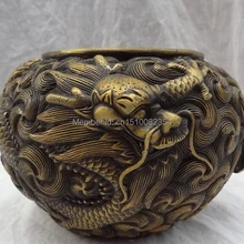 Тибетская бронзовая муха Голова Дракона шар статуя буддийская Чаша Курильница