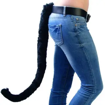

Animal Fancy Dress Cosplay Accessory Halloween Cat Plush Furry Long Tails With Bow Bells Party COS maid props black white