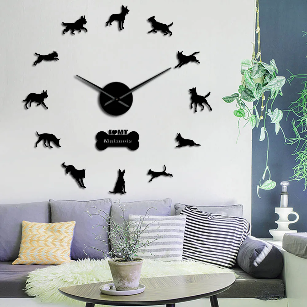 Belgian Shepherd Large Frameless Mute Wall Clock Mechelse Home Decor Malinois Watch Chien de Berger Belge DIY Stickers | Дом и сад