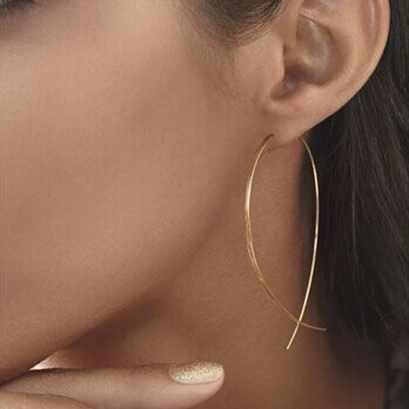 Fashion Womens Ear Pin Stud Two Side Long Hanging Fish Hook Earring  Jewelry