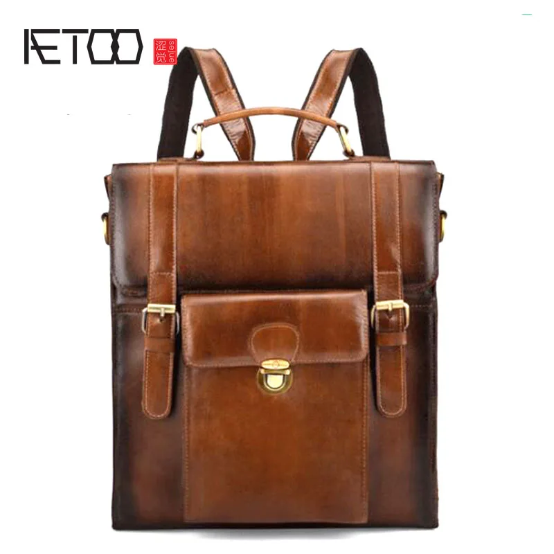 AETOO New hand-brushed suede leather men's backpack trend Europe and the United States wind bag men's retro backpack AETOO New hand-brushed suede leather men's backpack trend Europe and the United States wind bag men's retro backpack