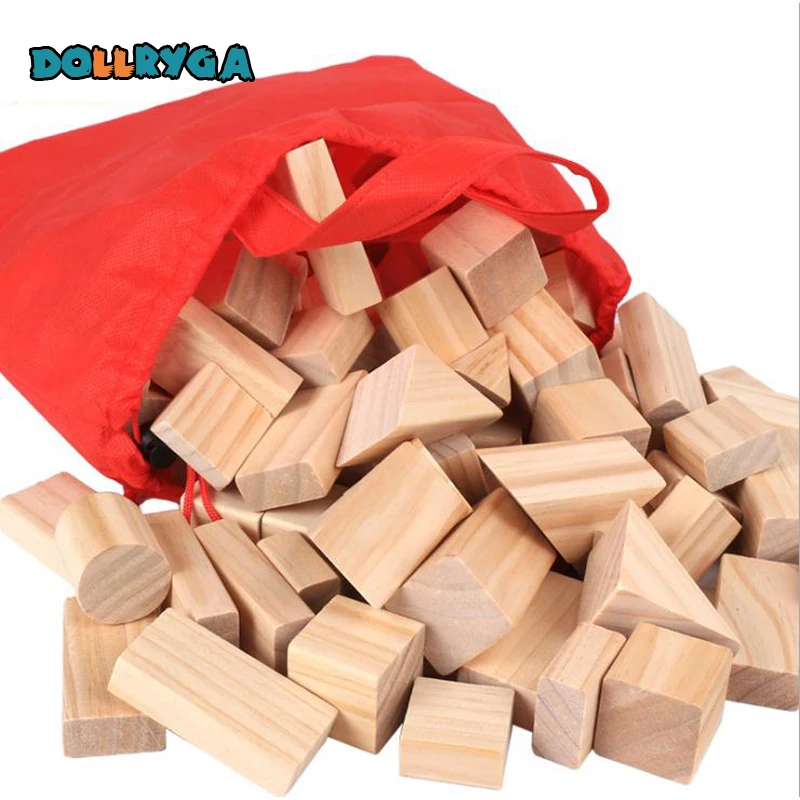 DOLLRYGA 100pcs Wooden Building Blocks Wooden Constructor Toys For Children Palace Montessori Learning Educational Game For Kids