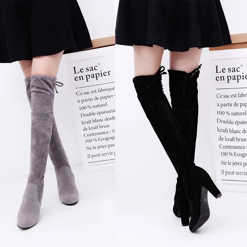 

women boots 2018 Fashion Female Winter Thigh High Boots Faux Suede Leather High Heels Women Over The Knee Shoes Plus Size 34-43