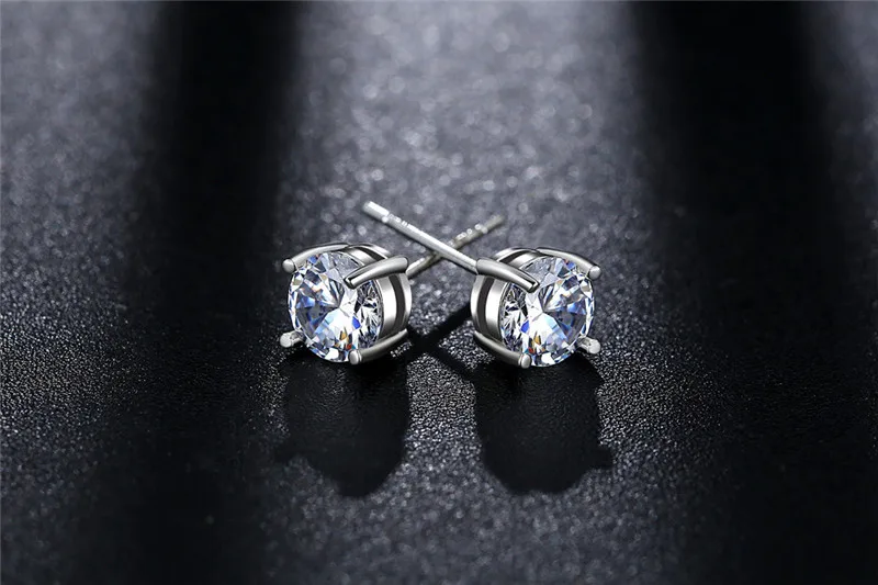 Romantic Jewelry Four-Claws Stud Earrings Wedding Elegant Silver Color AAA Cubic Zirconia Stone Brincos Bijoux For Women E112A (5)