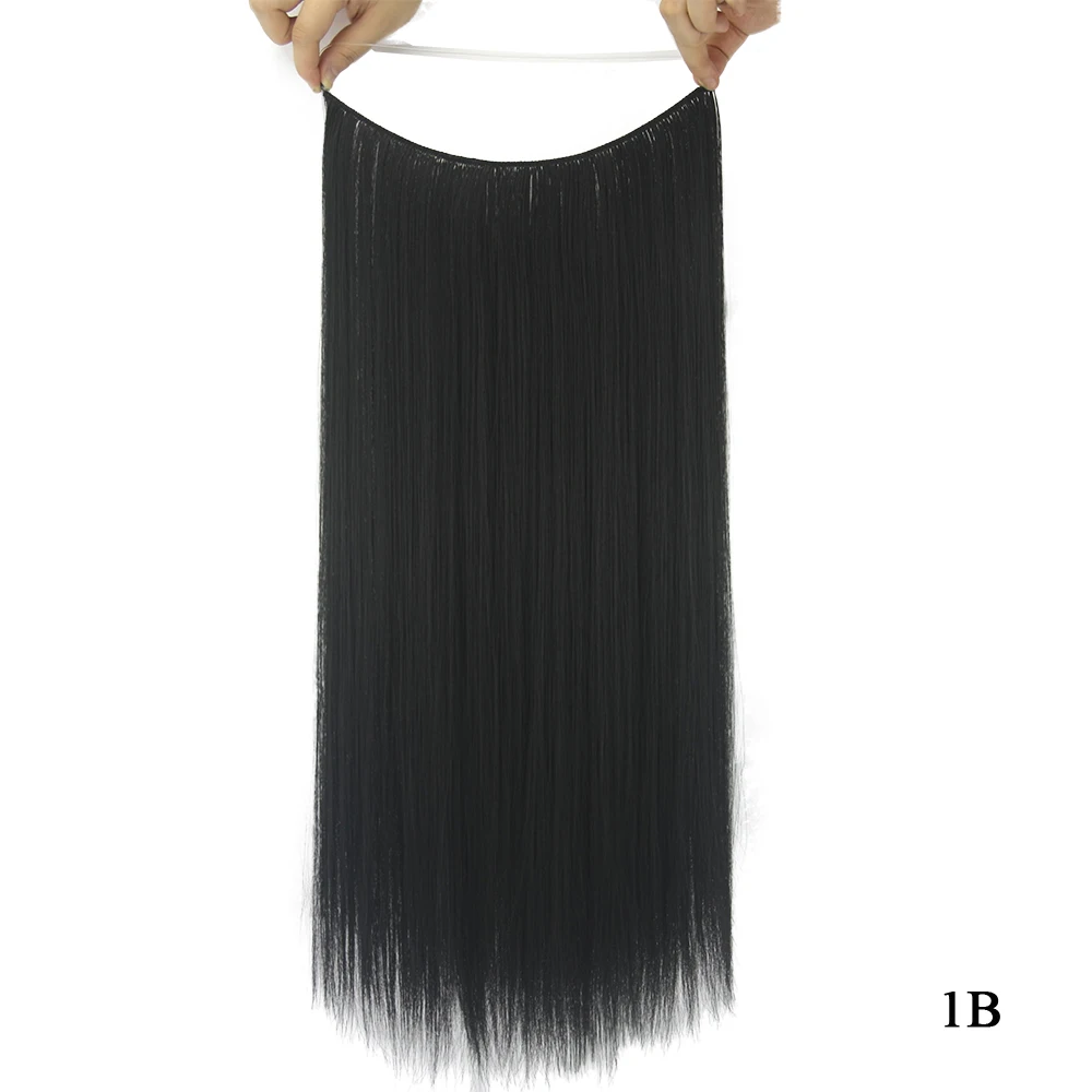 Soowee 10 цветов длинные прямые черные светлые синтетические волосы для наращивания Рыбная линия Halo невидимые аксессуары для волос для женщин - Цвет: 1B
