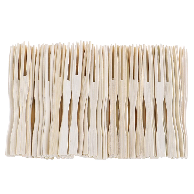 

100PCS Disposable Bamboo Fruit Forks Cocktail Fruit Picks Skewers Sticks Party Dessert Utensil Forks Tableware 9cm Length