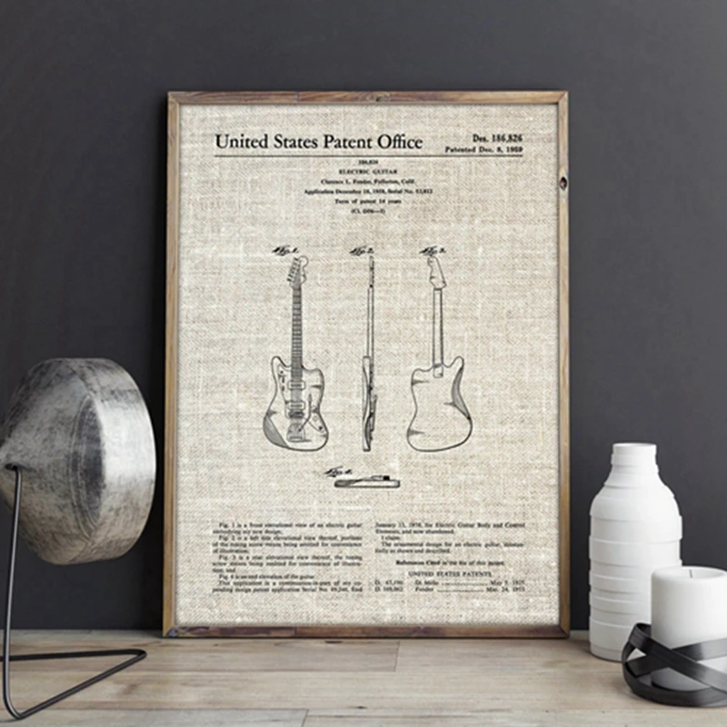 Jazzmaster Guitar Patent Prints Music Decorations