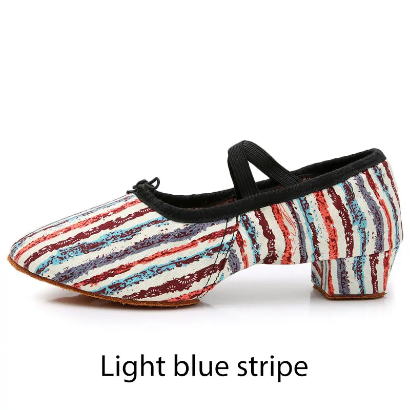 Light blue stripe Женские балетки для девочек, детские балетки, танцевальная обувь, мягкая подошва, низкий каблук, танцевальная обувь для джаза, розовый/черный/красный цвета, женская обувь для тренировок - Цвет: Light blue stripe