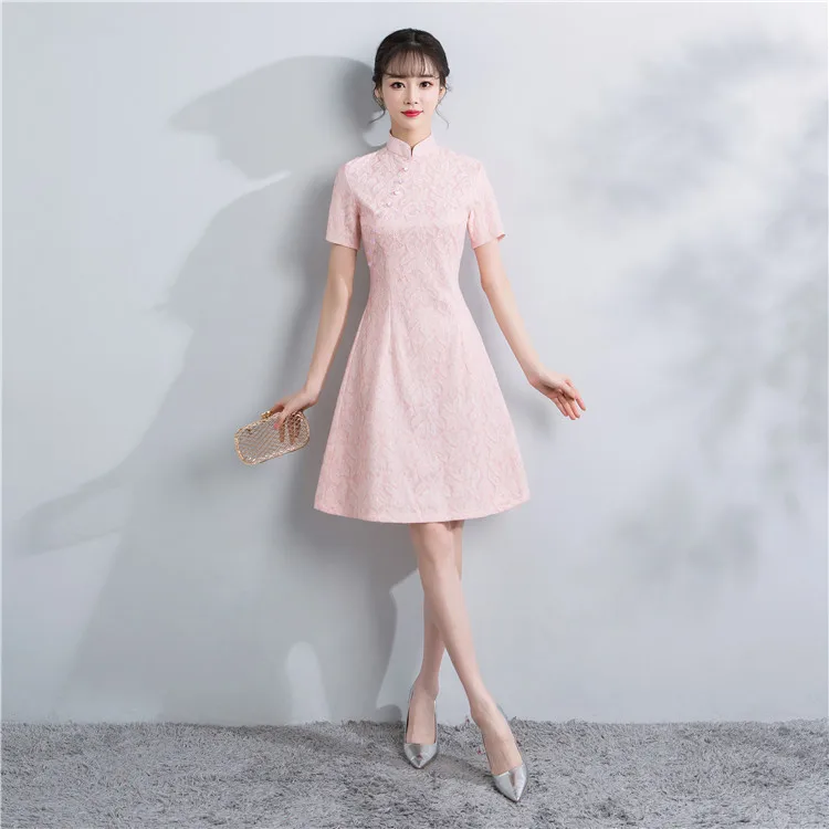 2019 New Purple Qipao Vintage Women Chinese Short Dress Sexy Slim Casual Mandarin Collar Cheongsam Lady Flower Vestidos S-XXL |