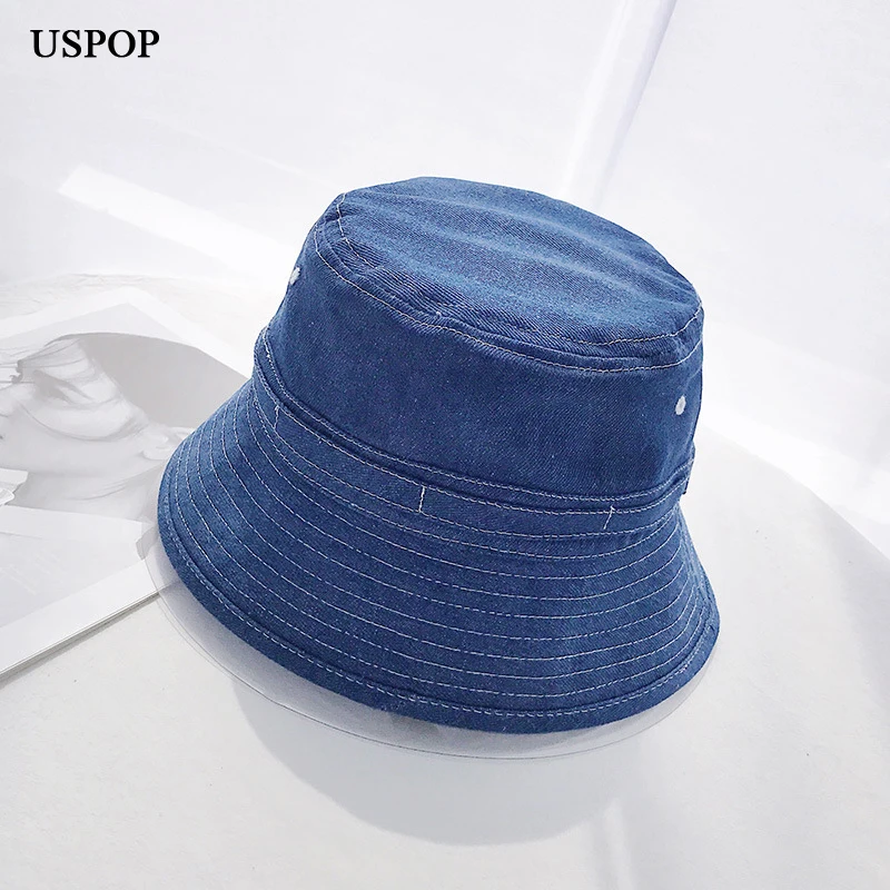 

USPOP 2019 new denim bucket hats women men short brim flat top bucket hats unisex casual spring summer cotton hats