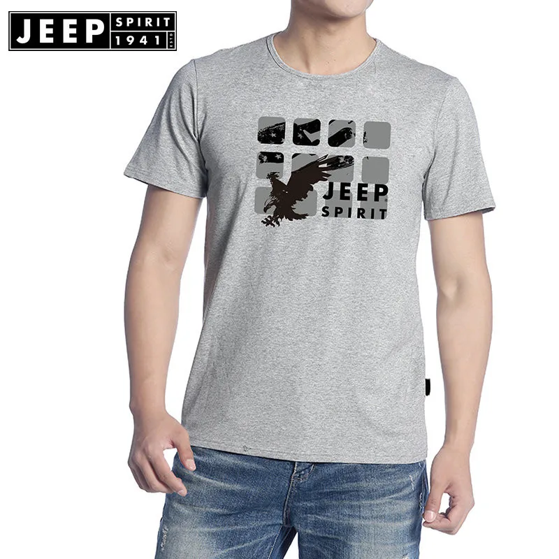 Футболка JEEP SPIRIT мужская летняя футболка с круглым вырезом homme однотонная Повседневная Свободная Мужская футболка Военная футболка Camisetas hombre - Цвет: Серый