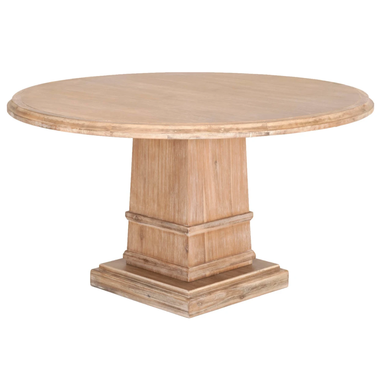 Round Dining Table with Pedestal Base, Stone Wash Brown (2)