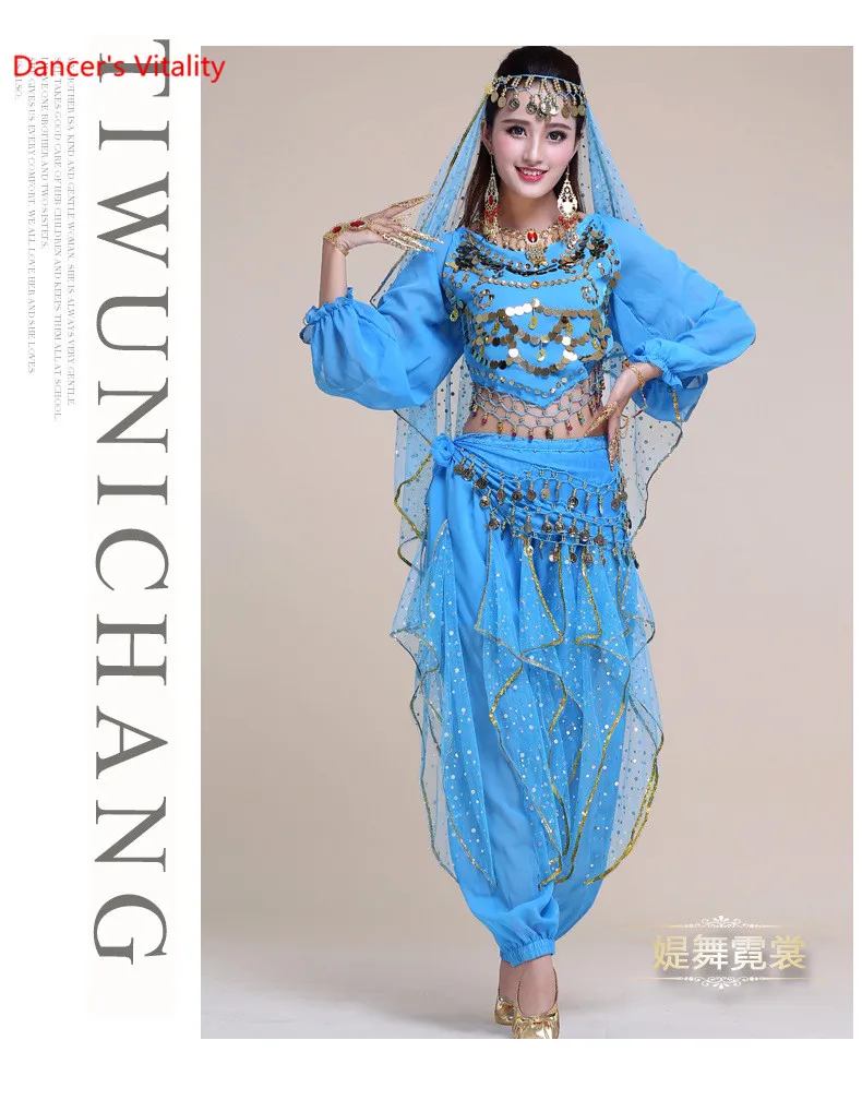 Женские костюмы для танца живота для взрослых, набор из 2 предметов, женская одежда для индийского танца живота ручной работы, 6 цветов