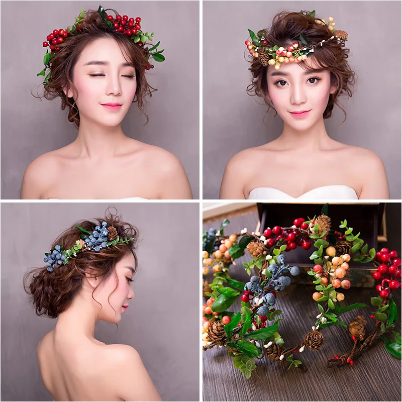 

Headwear Fashion New Bride Sen Head Flower Color Fruit Garland Wedding Wedding Headwear Hair Accessories Bride Jewelry for Women