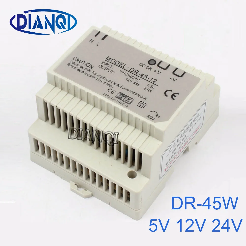 

DIANQI 12V Din rail Single output Switching power supply 45w 5V suply 24v ac dc converter for LED Strip other dr-45 DR-45