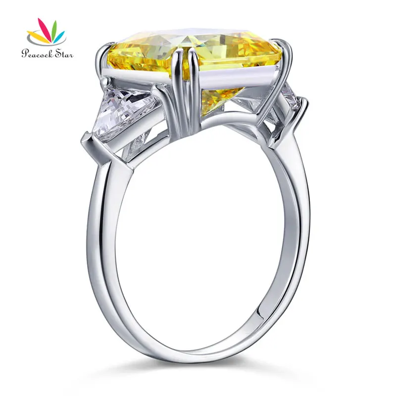 Павлин звезда твердое 925 пробы Серебряное трехкаменное роскошное кольцо 8 карат желтая канарейка создан Диамант CFR8157