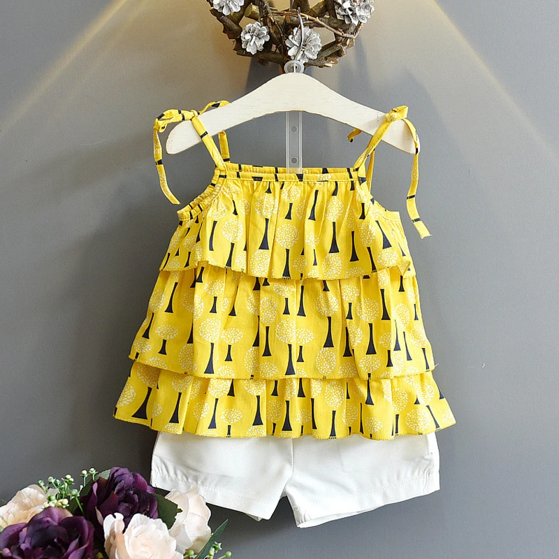 

Girls Clothing Sets 2019 Summer New Kids Clothes Fashion Prints Harness Shirt + Shorts Suit For Girl