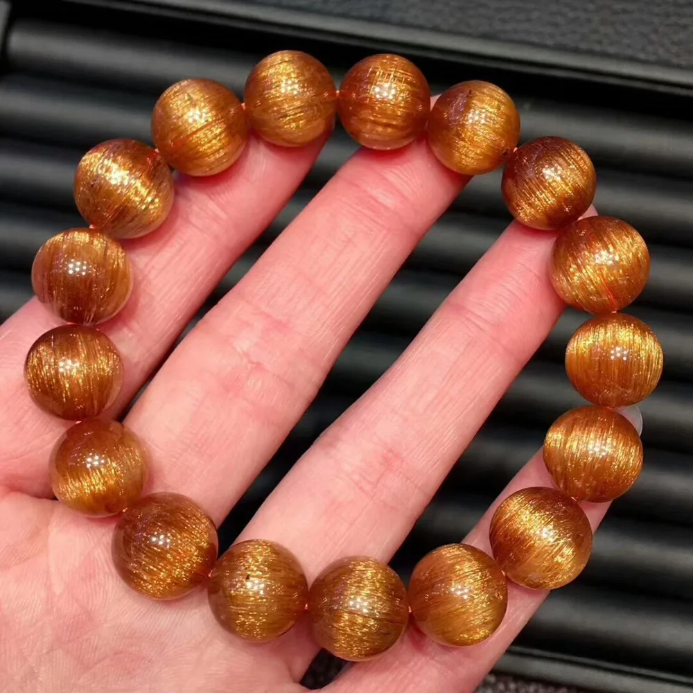 

Genuine Natural Copper Rutilated Quartz Crystal Round Beads Bracelets 11mm Women Man Healing Wealthy Stone AAAAA