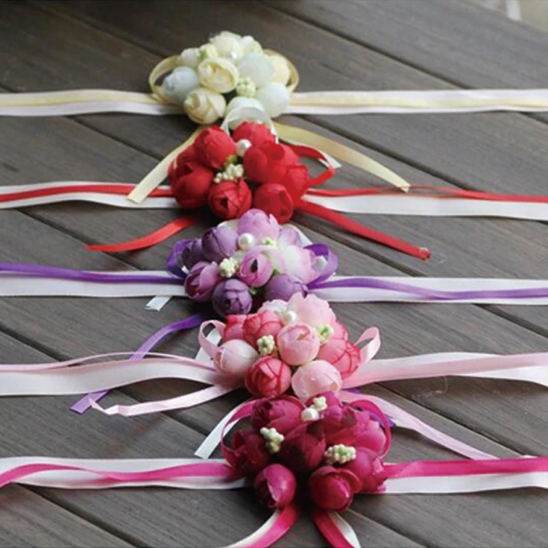 Beauty Girl Bridesmaid Bridal Wedding Prom Wrist Corsage Flower Bracelet Decorative Accessories Bride jewelry (8)