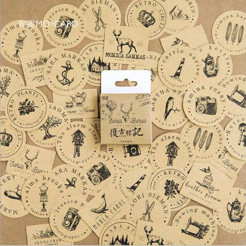 

46 PCS/box New Vintage Tag Paper Lable Stickers Crafts And Scrapbooking Decorative Lifelog Sticker DIY Lovely Stationery