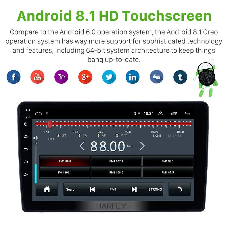 Perfect Harfey Android 8.1 9 inch car GPS Radio for Toyota Vios 2002 with Bluetooth USB WIFI support Carplay SWC Rear camera OBD2 DAB+ 2