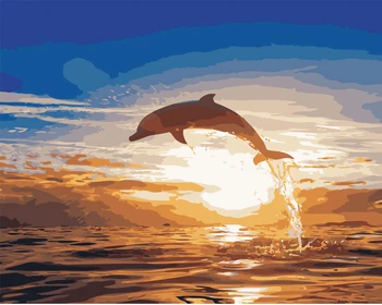 

Dolphin turn over Painting By Numbers Modern Wall Art Handpainted Digital Oil Painting on Canvas for Home Decoration