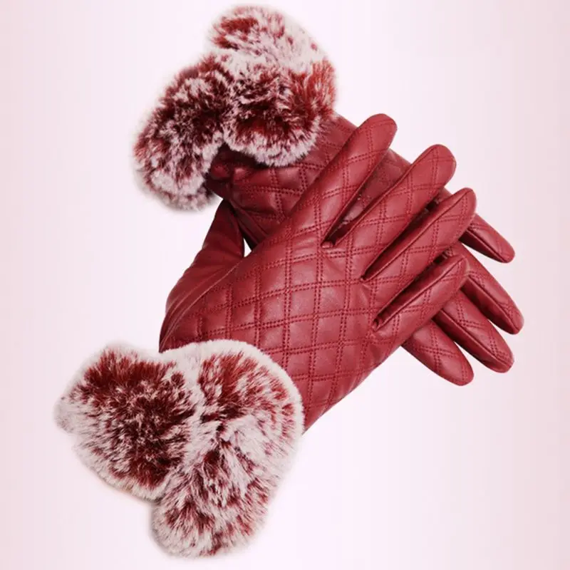 Женские зимние перчатки из искусственной кожи с плюшевой подкладкой