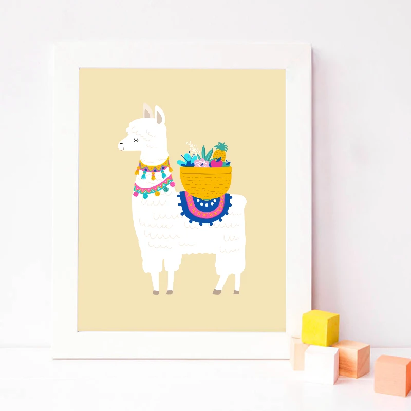 Настенный художественный холст Llama Cactus печатные плакаты скандинавский