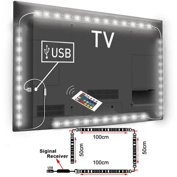 

USB Powered RGB Colour Change 5050 LED Strip lamp Computer TV USB Backlight Light Kit Screen TV LCD Desktop PC 2*100cm + 2*50cm