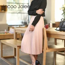 Jocoo Jolee весна осень модные женские Высокая талия плиссированные сплошной цвет Половина Длина эластичная юбка Акции Леди Черный Розовый