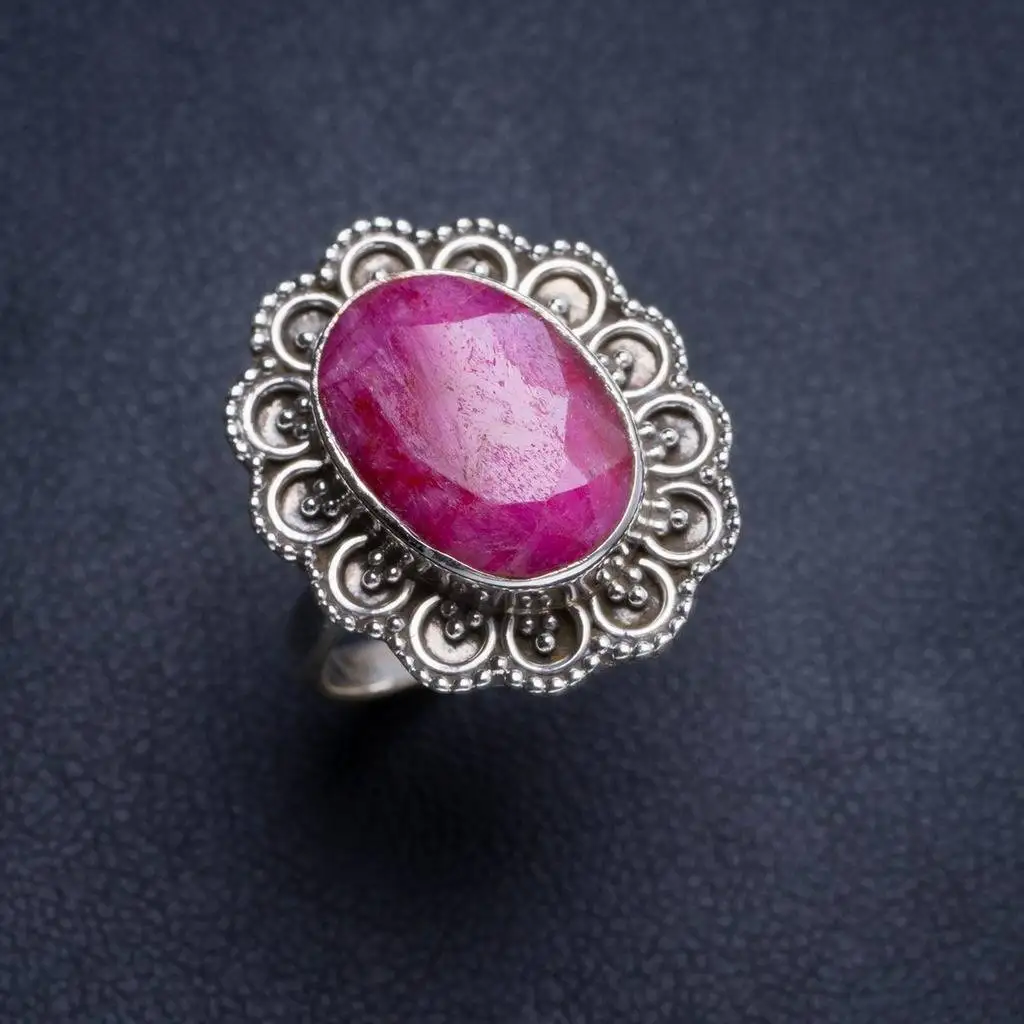 

Natural Cherry Ruby Handmade Unique 925 Sterling Silver Ring 7.5 Y4743