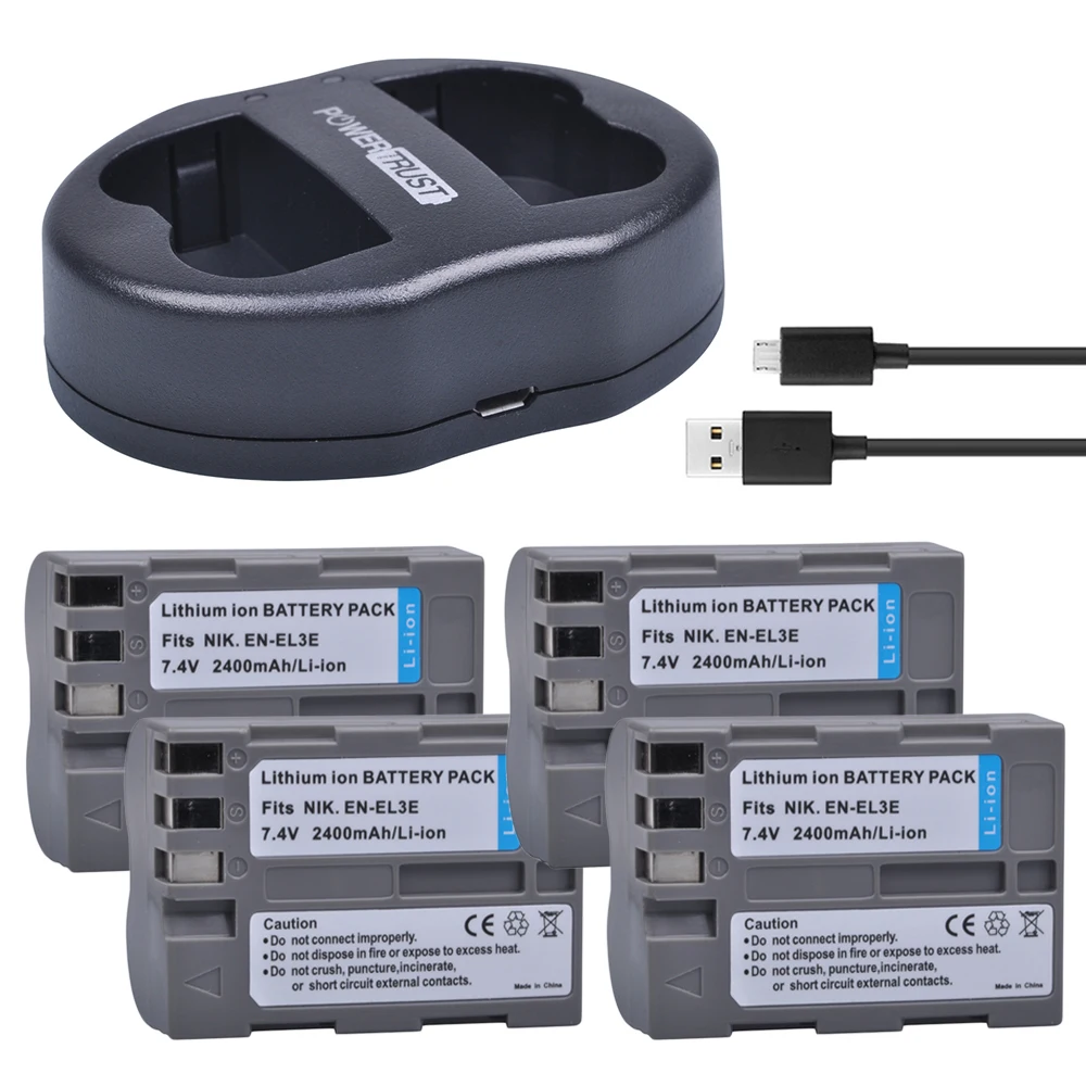 4x 2400mAh EN EL3E EN EL3E EN EL3e ENEL3E Battery + Dual USB Charger